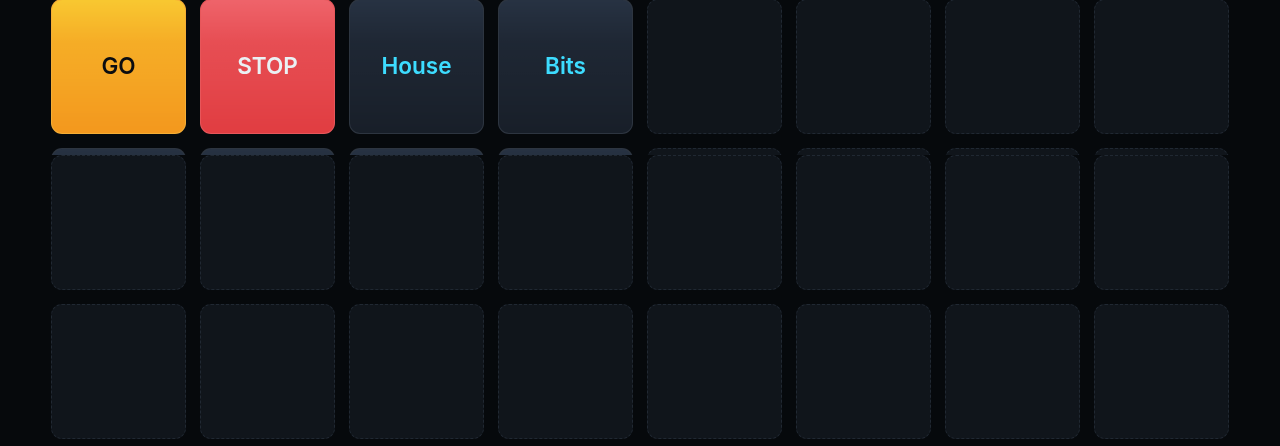 Action Deck surface — GO, STOP, House, and Bits tiles