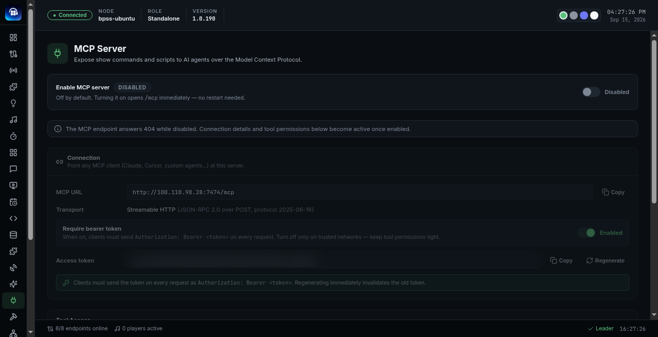 MCP Server — Enable off / DISABLED