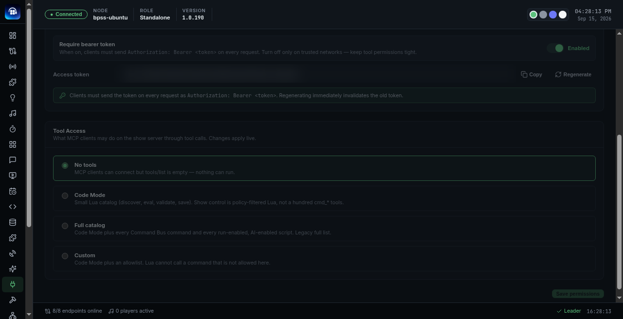 MCP Tool Access — No tools selected