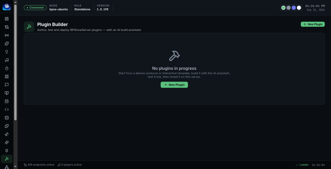 Plugin Builder — No plugins in progress