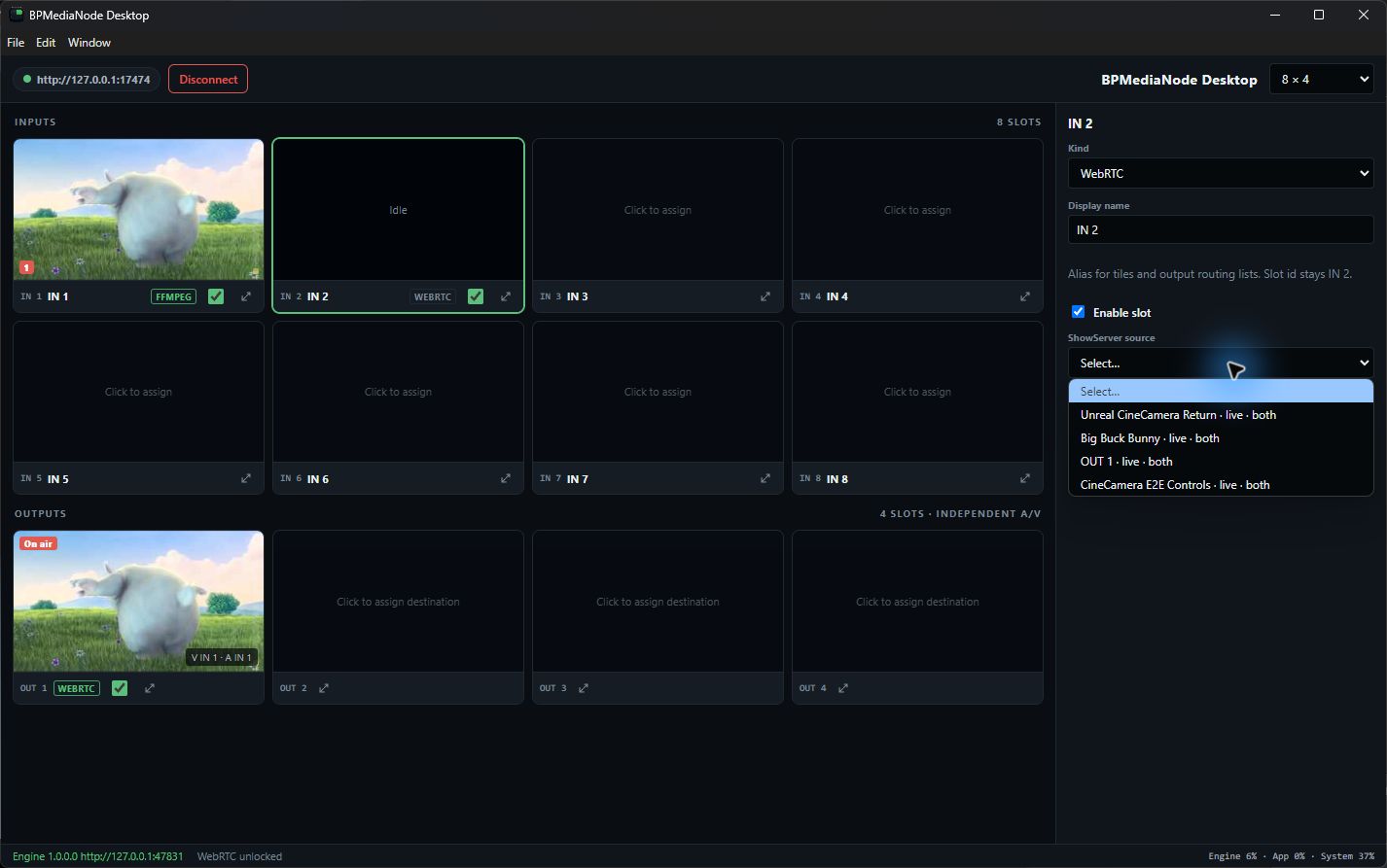 Select Unreal CineCamera Return in the ShowServer source dropdown