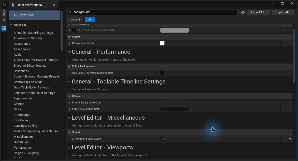 Editor preferences allow background audio and disable background CPU throttling