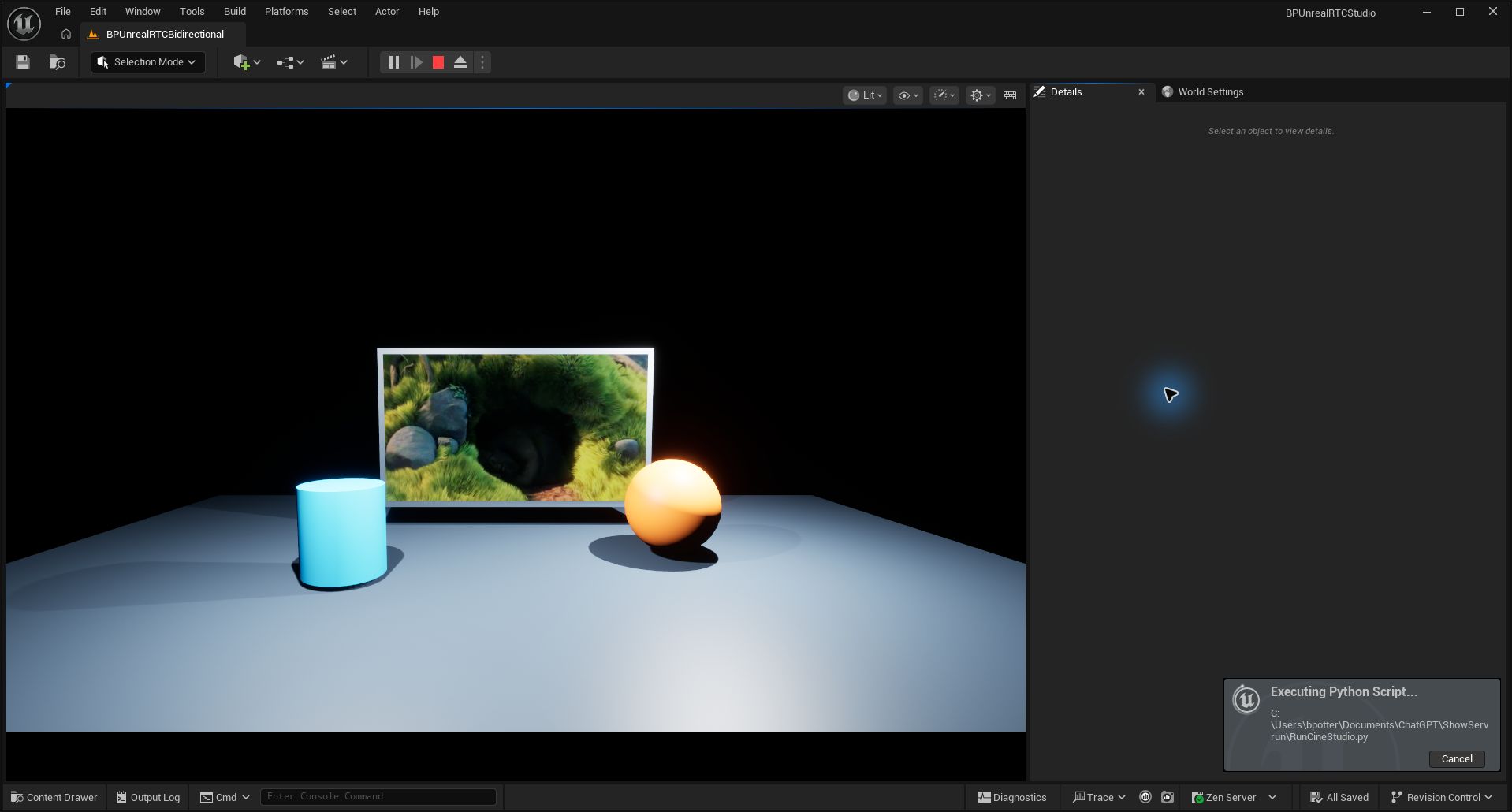 Movie received from ShowServer on the Unreal virtual screen during Play